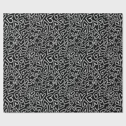Stilvolles Schwarz-Weiß-Herz-Muster Geschenkpapier (Flach)