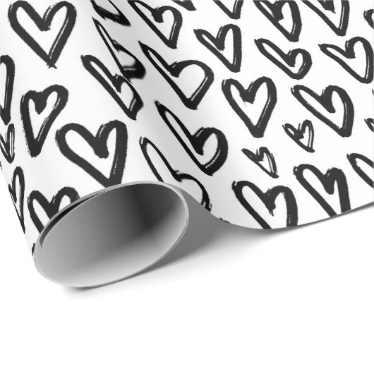 Stilvolles Schwarz-Weiß-Herz-Muster Geschenkpapier (Rolleneckpunkt)