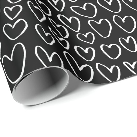Stilvolles Schwarz-Weiß-Herz-Muster Geschenkpapier (Rolleneckpunkt)