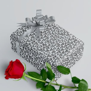 Stilvolles Schwarz-Weiß-Herz-Muster Geschenkpapier