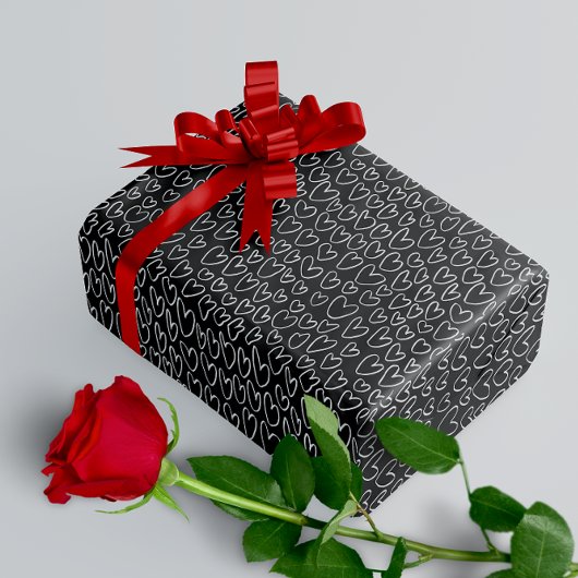 Stilvolles Schwarz-Weiß-Herz-Muster Geschenkpapier