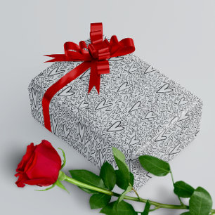 Stilvolles Schwarz-Weiß-Herz-Muster Geschenkpapier