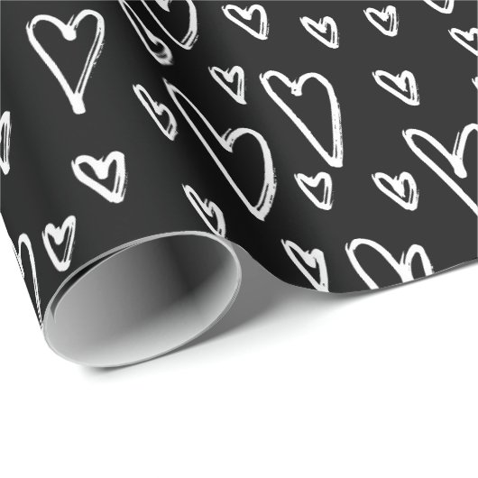 Stilvolles Schwarz-Weiß-Herz-Muster Geschenkpapier (Rolleneckpunkt)
