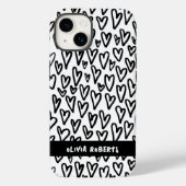 Stilvolles Schwarz-Weiß-Herz-Muster personalisiere Case-Mate iPhone Hülle (Rückseite)
