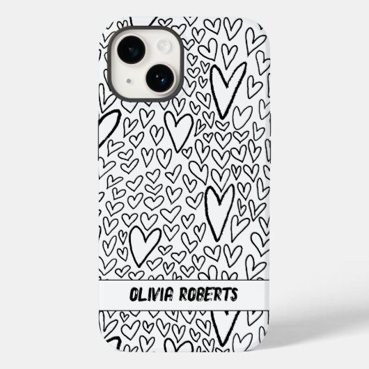 Stilvolles Schwarz-Weiß-Herz-Muster personalisiere Case-Mate iPhone Hülle (Rückseite)