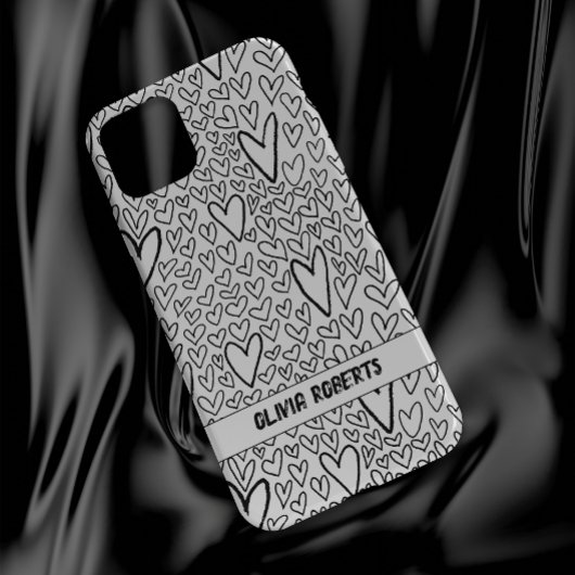 Stilvolles Schwarz-Weiß-Herz-Muster personalisiere Case-Mate iPhone Hülle