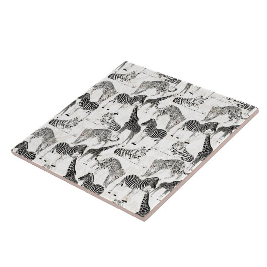 Stilvolles Schwarz-Weiß-Jungle-Tiermuster Fliese (Seite)
