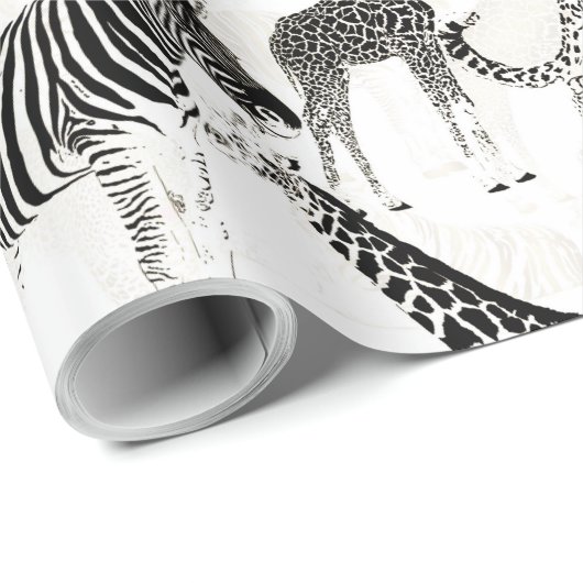 Stilvolles Schwarz-Weiß-Jungle-Tiermuster Geschenkpapier (Rolleneckpunkt)