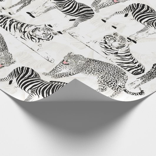 Stilvolles Schwarz-Weiß-Jungle-Tiermuster Geschenkpapier (Ecke)