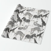 Stilvolles Schwarz-Weiß-Jungle-Tiermuster Geschenkpapier (Ungerollt)