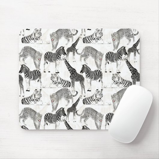 Stilvolles Schwarz-Weiß-Jungle-Tiermuster Mousepad (Mit Mouse)