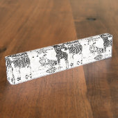 Stilvolles Schwarz-Weiß-Jungle-Tiermuster Namensplakette (Seite)