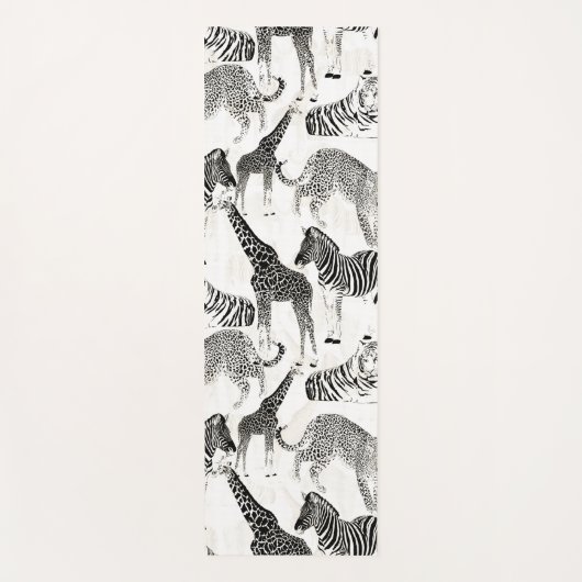 Stilvolles Schwarz-Weiß-Jungle-Tiermuster Yogamatte (Vorderseite)