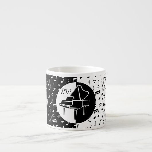 Stilvolles Schwarz-Weiß-Klavier und Musikdesign Espressotasse (Vorderseite)