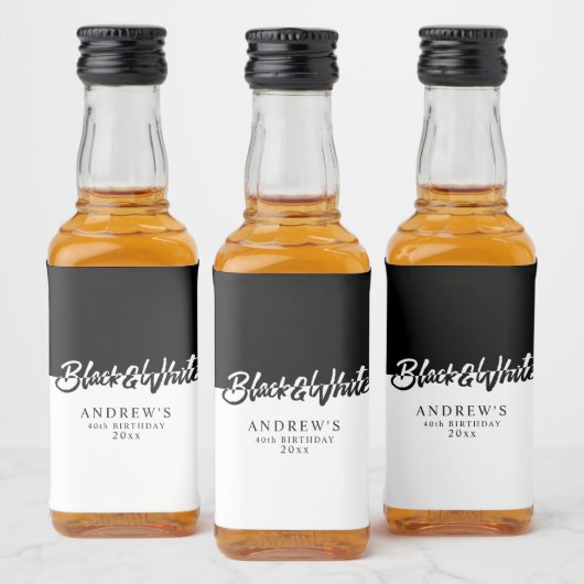 Stilvolles Schwarz-Weiß-Party Alkoholflaschenetikett (Flaschen)