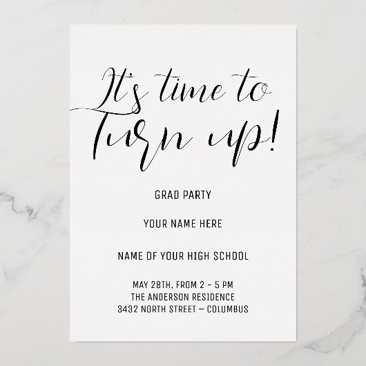 Stilvolles Schwarz-Weiß-Party Folieneinladung (Vorderseite)