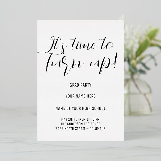 Stilvolles Schwarz-Weiß-Party Folieneinladung (Stehend vorne)