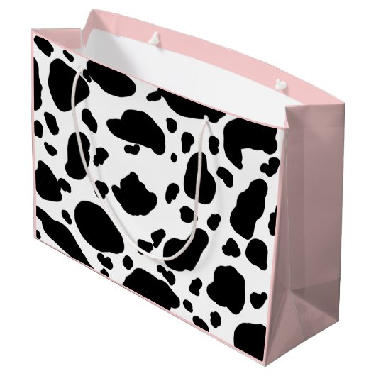 Stilvolles Schwarz-Weiß-Print-Muster in hellrosa Große Geschenktüte (Rückseite Schrägansicht)