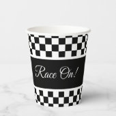 Stilvolles Schwarz-Weiß-Schachbrett Pappbecher (Rückseite)