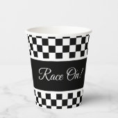 Stilvolles Schwarz-Weiß-Schachbrett Pappbecher (Vorderseite)