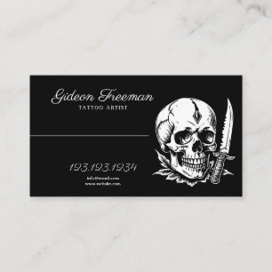 Stilvolles Schwarz-Weiß-Totenkopf-Messer-Tätowiere Visitenkarte