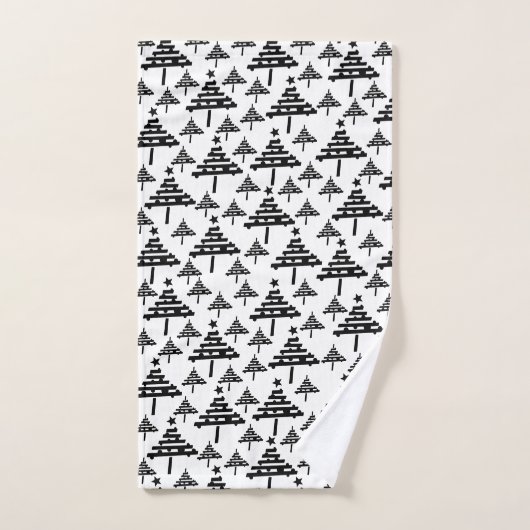 Stilvolles Schwarz-Weiß-Weihnachtsbaummuster Badhandtuch Set (Handtuch)