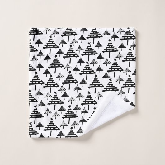 Stilvolles Schwarz-Weiß-Weihnachtsbaummuster Badhandtuch Set (Waschlappen)
