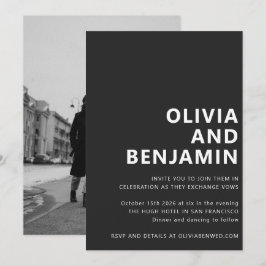 Stilvolles Schwarz-weißes Typografie-Foto Hochzeit Einladung