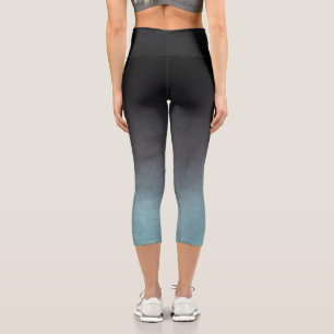 Stilvolles Schwarzes Grau Aquamarines rustikales O Capri Leggings