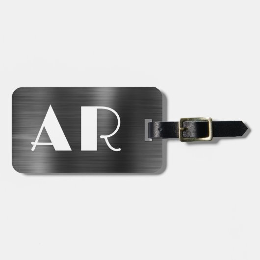 Stilvolles Schwarzes Metall - Zwei fette Monogramm Gepäckanhänger (Vorderseite horizontal)