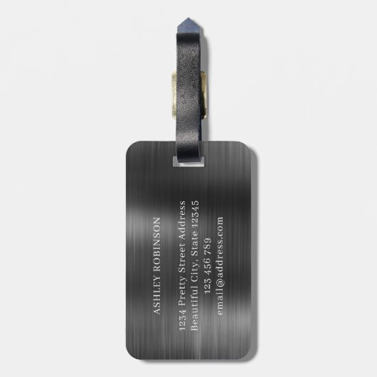 Stilvolles Schwarzes Metall - Zwei fette Monogramm Gepäckanhänger (Rückseite vertikal)