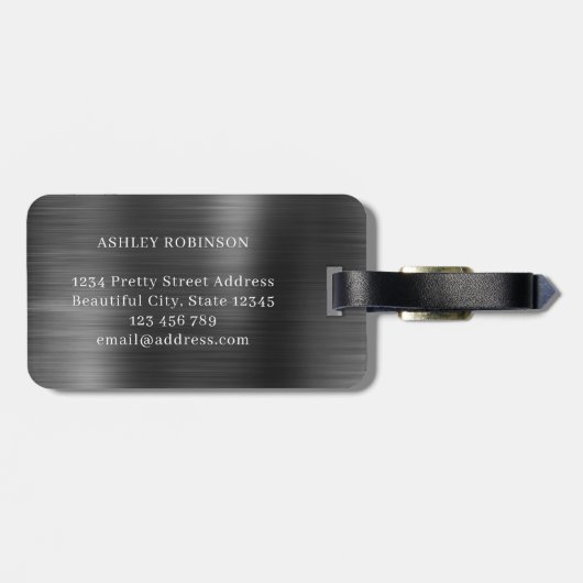 Stilvolles Schwarzes Metall - Zwei fette Monogramm Gepäckanhänger (Rückseite horizontal)