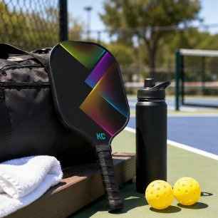 Stilvolles schwarzes neon-geometrisches Monogramm Pickleball Schläger