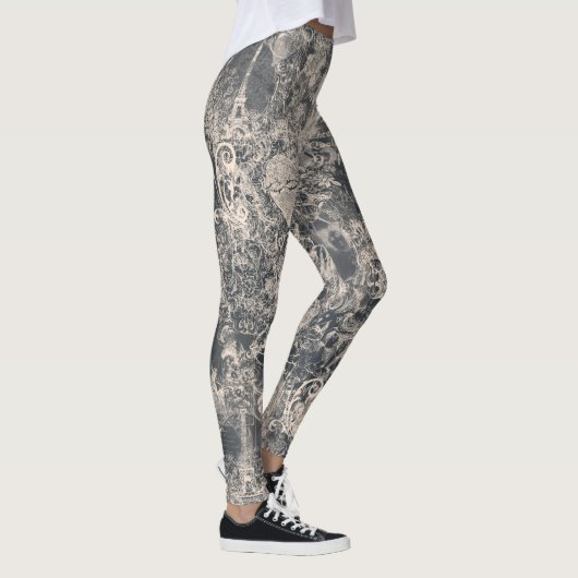 Stilvolles schwarzes Pariser Toile-Design Leggings (Rechts)