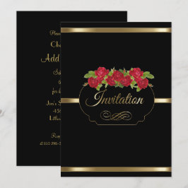 Stilvolles Schwarzes u. Gold-u. Rosen-Party Einladung