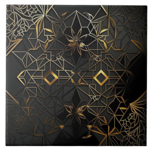 Stilvolles schwarzes und goldenes Mosaik-Abstrakt Fliese