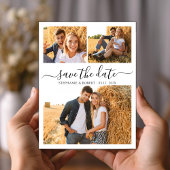Stilvolles Script 3 Foto Collage Wedding Save The Date