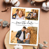 Stilvolles Script 3 Foto Collage Wedding Save The Date