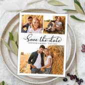 Stilvolles Script 3 Foto Collage Wedding Save The Date