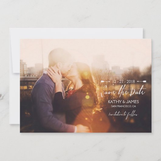 Stilvolles Script & Arrows Vollständiges Foto Save The Date (Vorderseite)