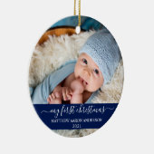 Stilvolles Script Blue My First Christmas Baby Keramik Ornament (Rechts)
