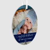 Stilvolles Script Blue My First Christmas Baby Ornament (Vorderseite)