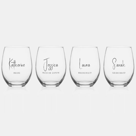 Stilvolles Script-Brautparty Personalisiert Weinglas Ohne Stiel (Vorderseite)
