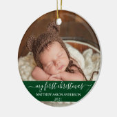 Stilvolles Script Green Mein erstes Weihnachtskind Keramik Ornament (Links)