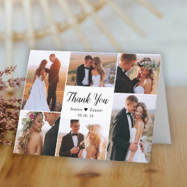 Stilvolles Script Heart 6 Foto Collage Wedding Dankeskarte