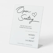 Stilvolles Script Heart Open Seating Wedding Sign Sockelschild (Vorderseite)