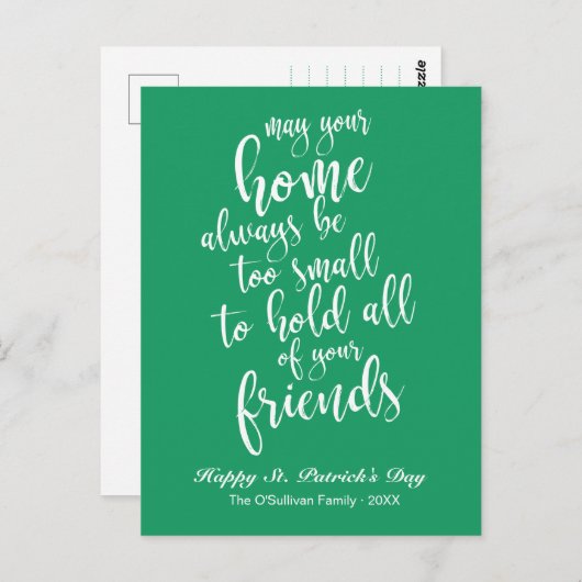 Stilvolles Script Irish Blessing St. Patrick's Day Postkarte (Vorne/Hinten)