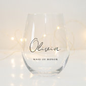 Stilvolles Script Monogram Brautparty Weinglas Ohne Stiel