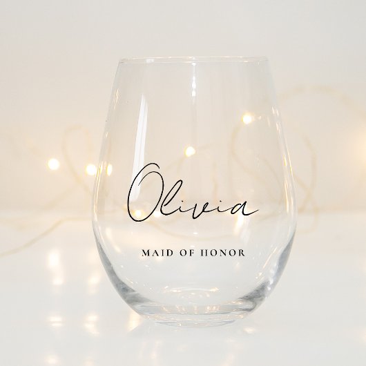 Stilvolles Script Monogram Brautparty Weinglas Ohne Stiel