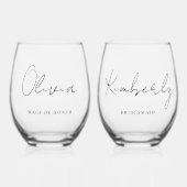 Stilvolles Script Monogram Brautparty Weinglas Ohne Stiel (Vorderseite)